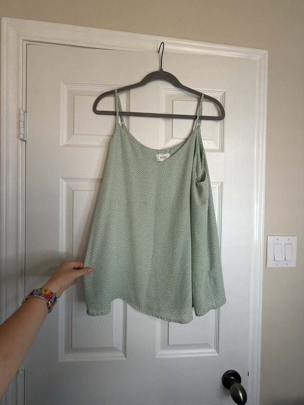 Perch by Blu Pepper Cami Size 1XL Green White Polka Dot Tank Top